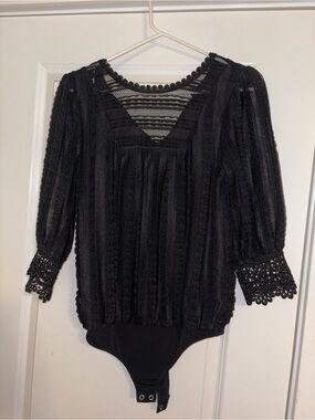 Express Black Lace-Detail Womens Bodysuit Top
